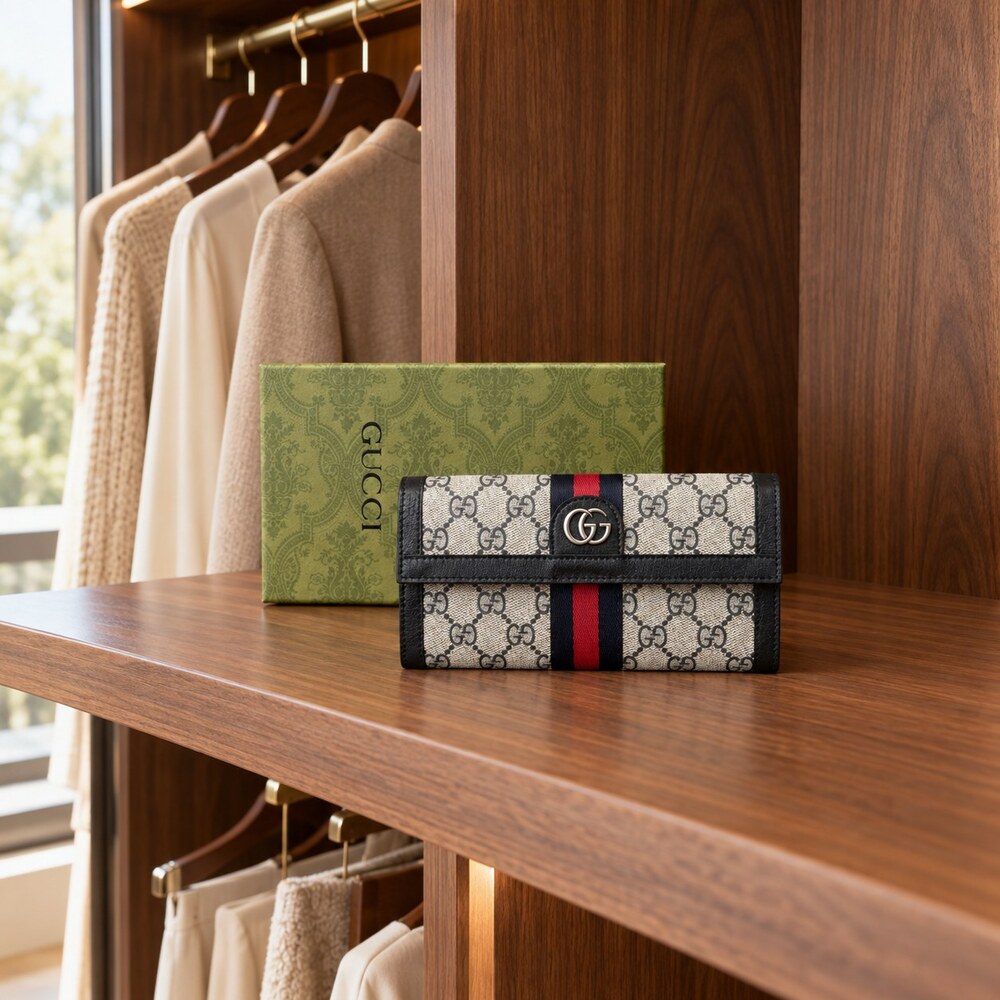 Gucci Ophidia GG Supreme Long Flap Wallet